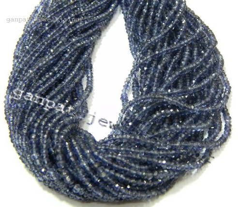 Faceted rondelle gemstone beads: Iolite micro faceted rondelle beads strands of 14 inches